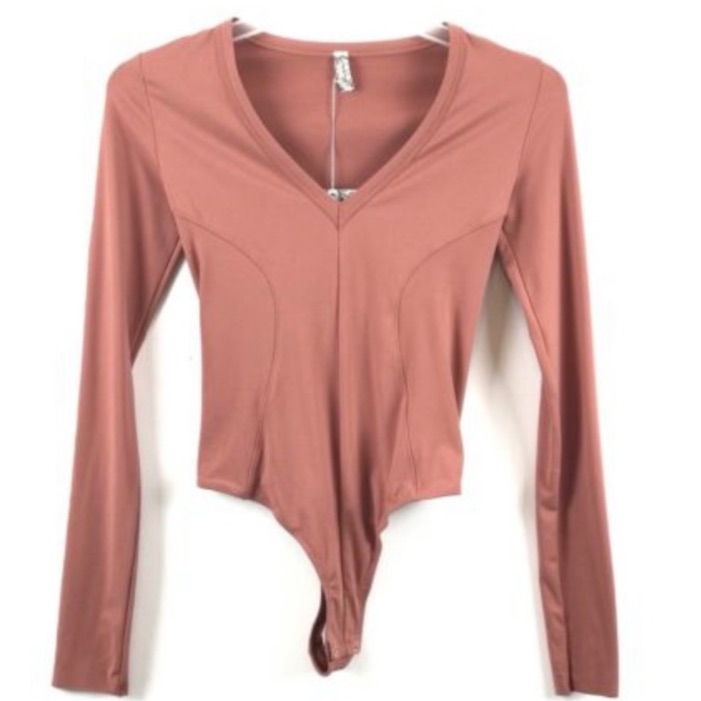 Free People Dusty Rose Long Sleeve Bodysuit